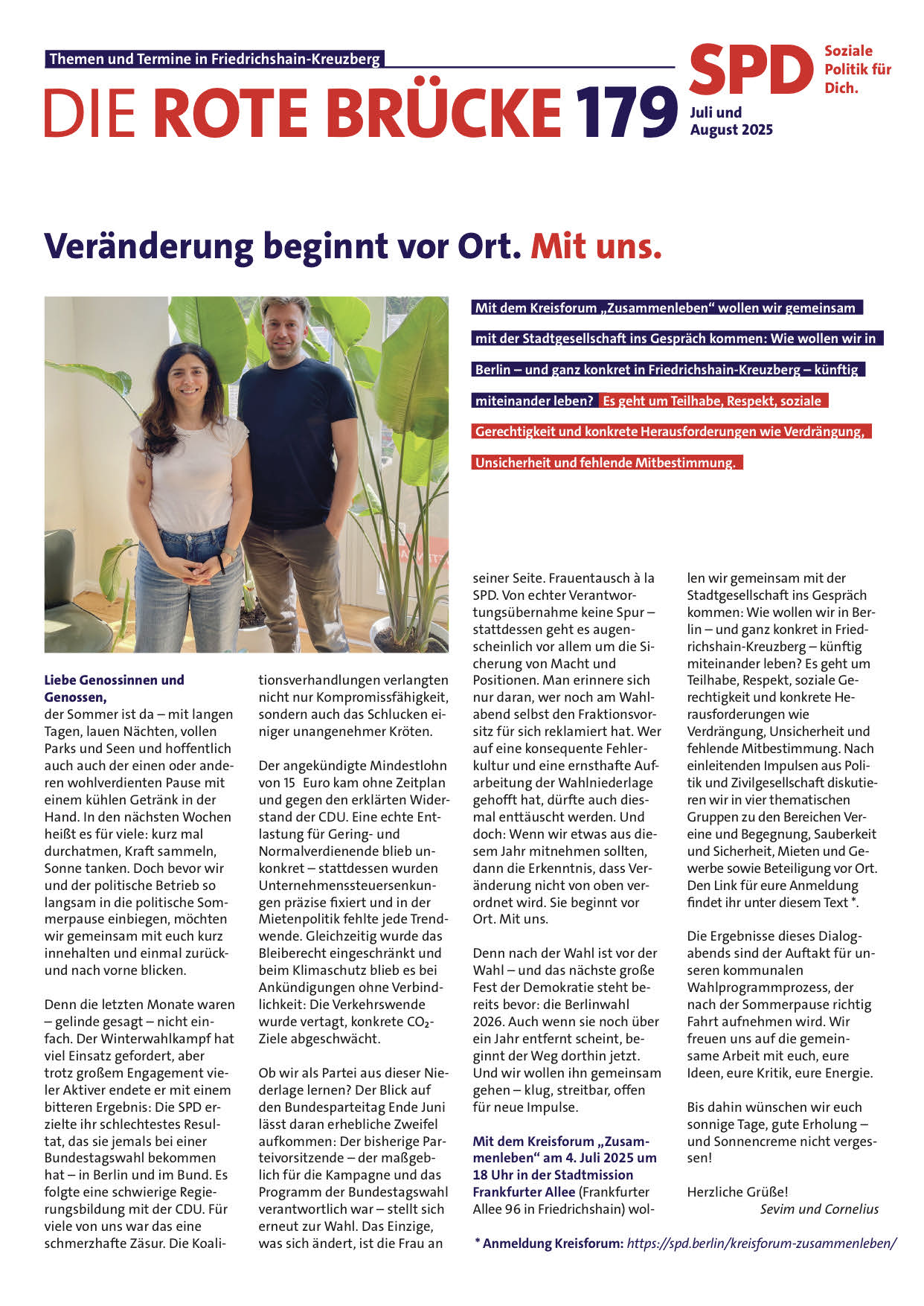 Titelseite des Newsletters"Rote Brücke 179" der SPD Friedrichshain-Kreuzberg